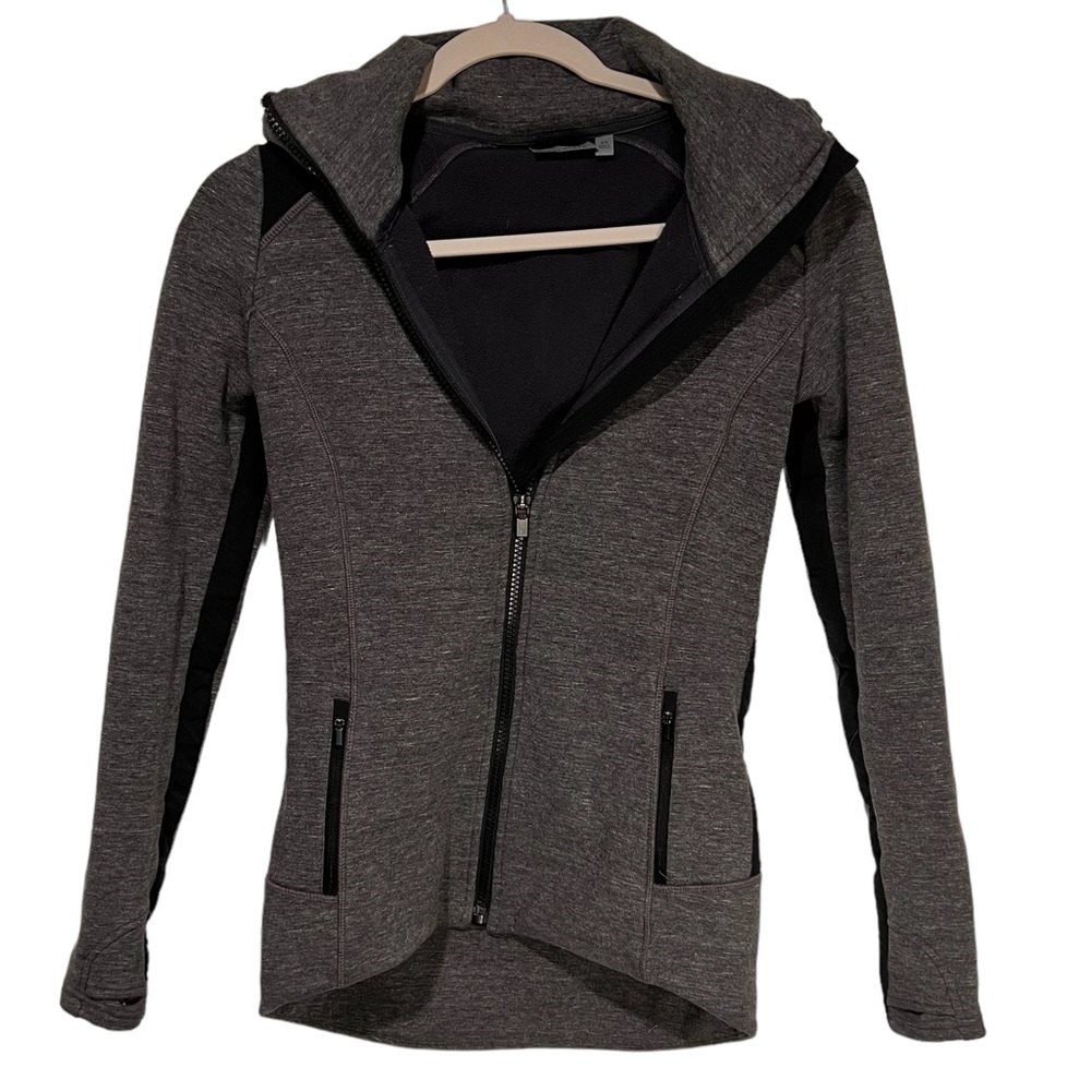 Athleta Gray Hoodie Sweatshirt XS Zip Up With Zipper Pockets